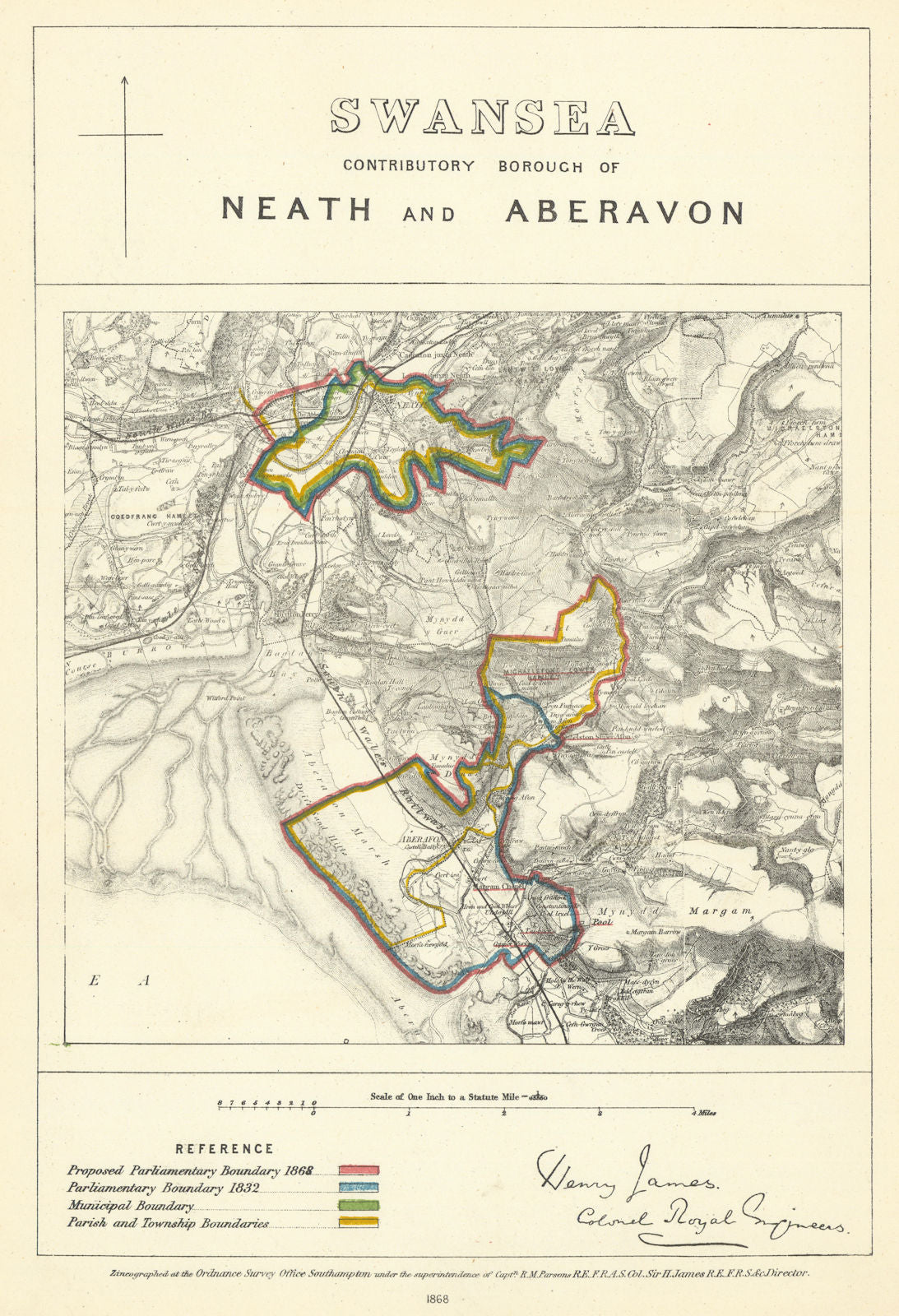 Swansea Contrib. Borough of Neath & Aberavon. JAMES Boundary Commission 1868 map